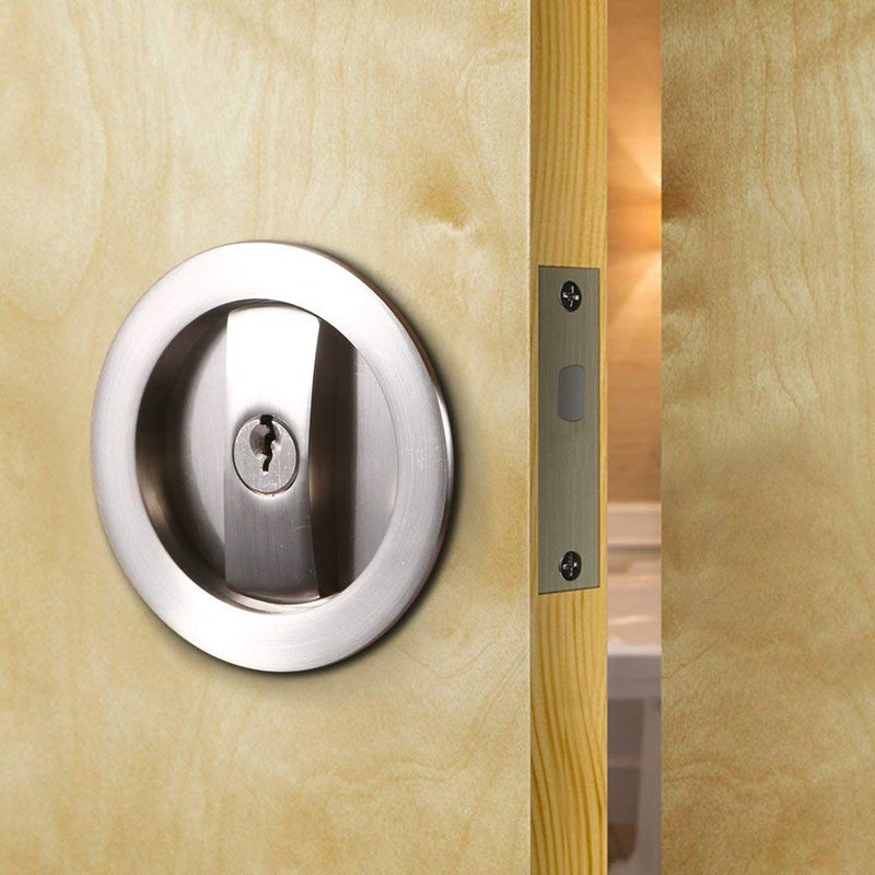 CCJH Invisible Barn Wood Sliding Door Gate Cup Handle Lock Hardware with Keys (Sliver (Dia-2.95") - Image 1